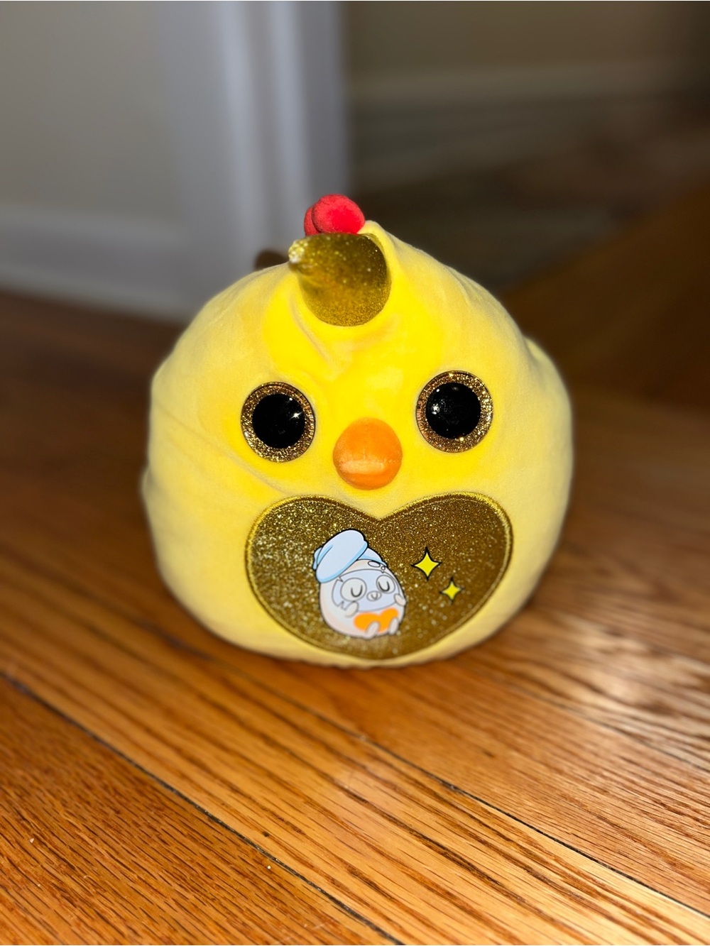 Plush Yellow Chick with Glitter Heart Accent